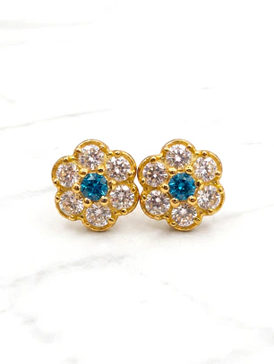 Aros rosa aguamarina y circónes grandes Oro 18k