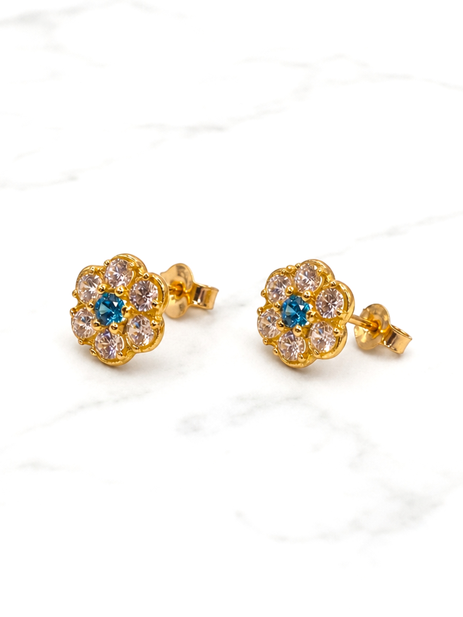 Aros rosa aguamarina y circónes grandes Oro 18k 5