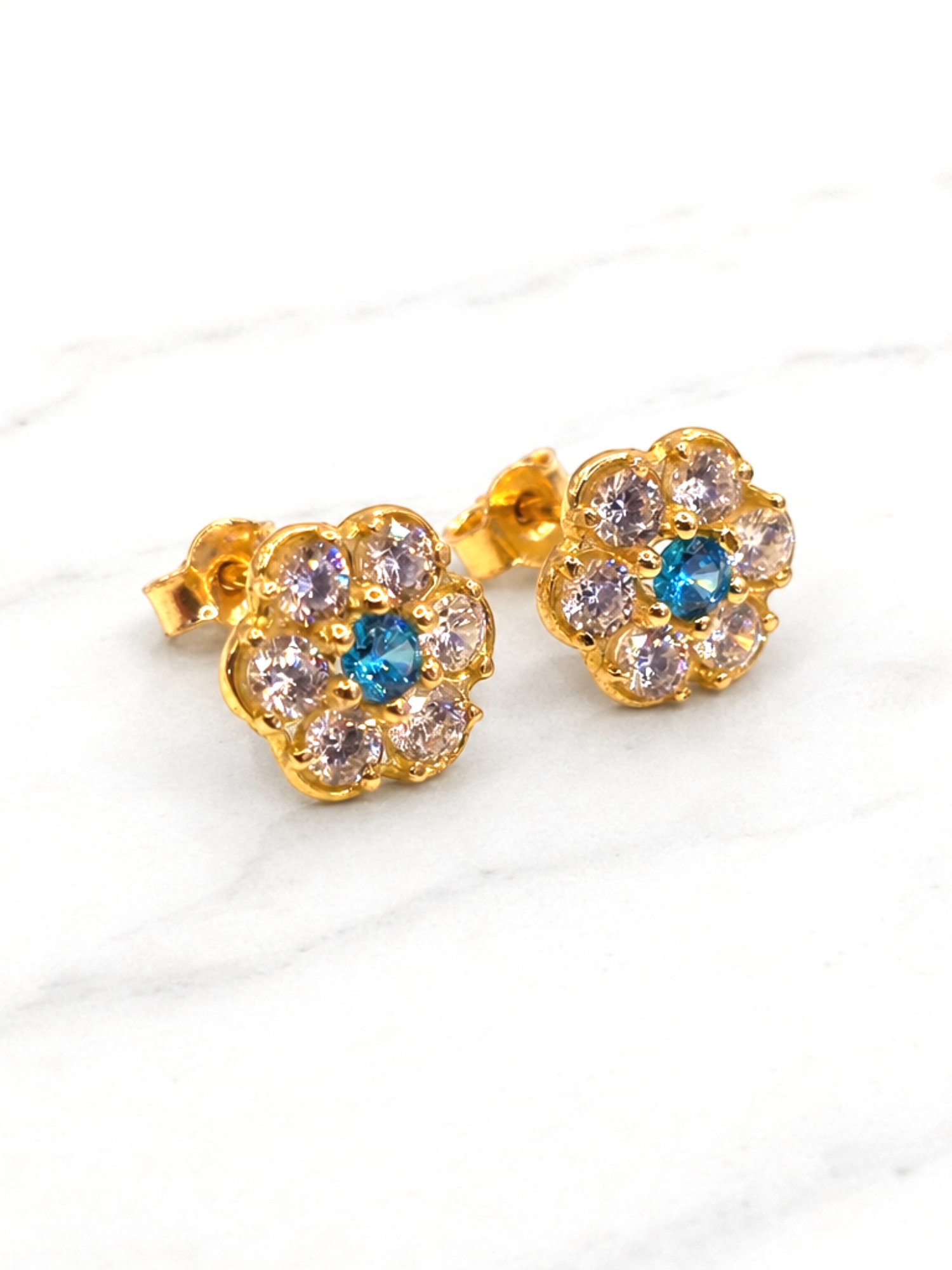 Aros rosa aguamarina y circónes grandes Oro 18k 3