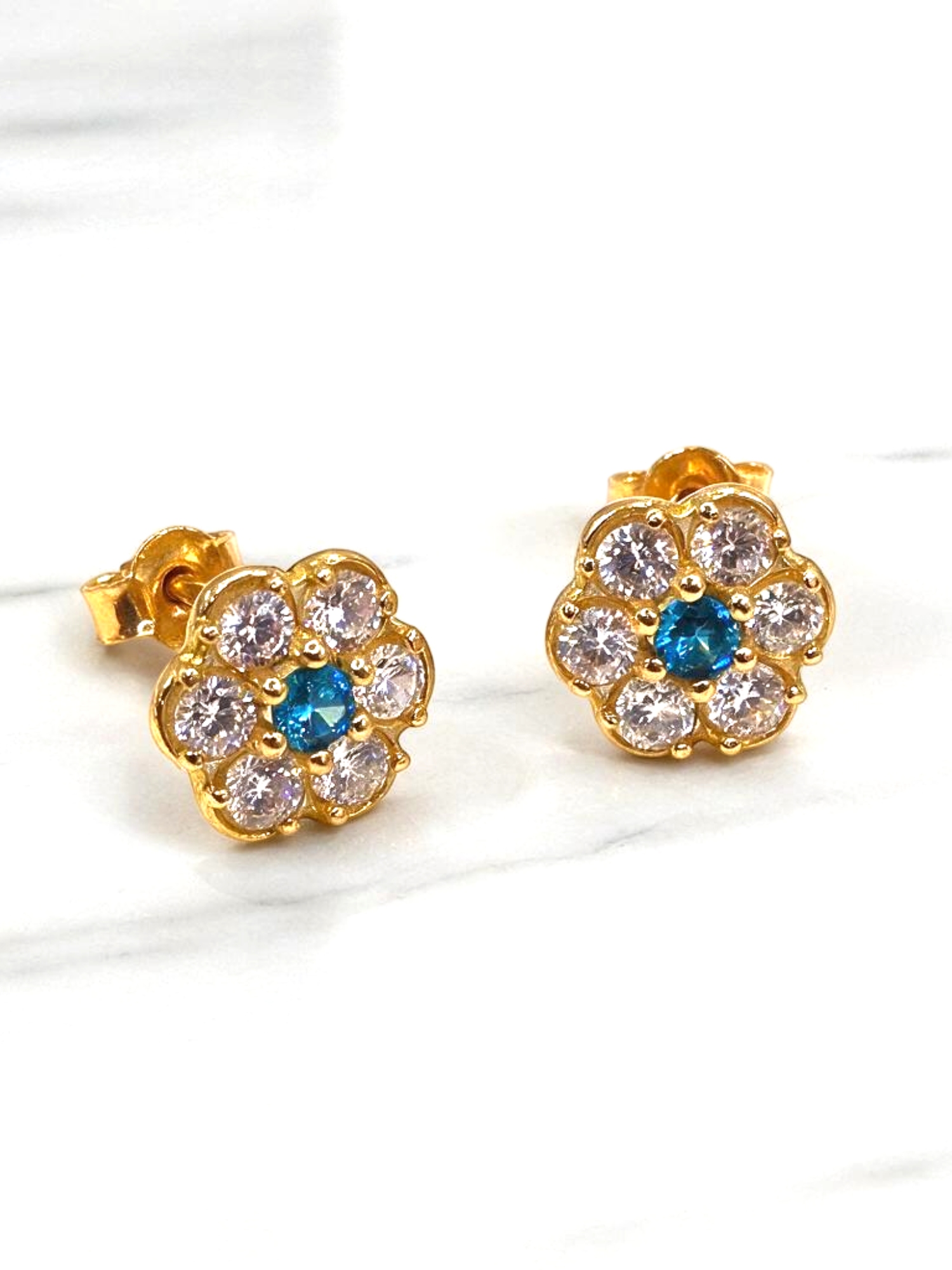 Aros rosa aguamarina y circónes grandes Oro 18k 4
