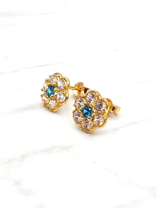 Aros rosa aguamarina y circónes grandes Oro 18k