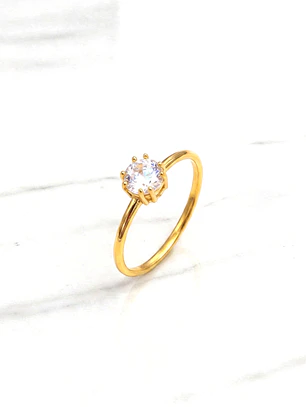 Anillo solitario 8 grifas circón Oro 18k
