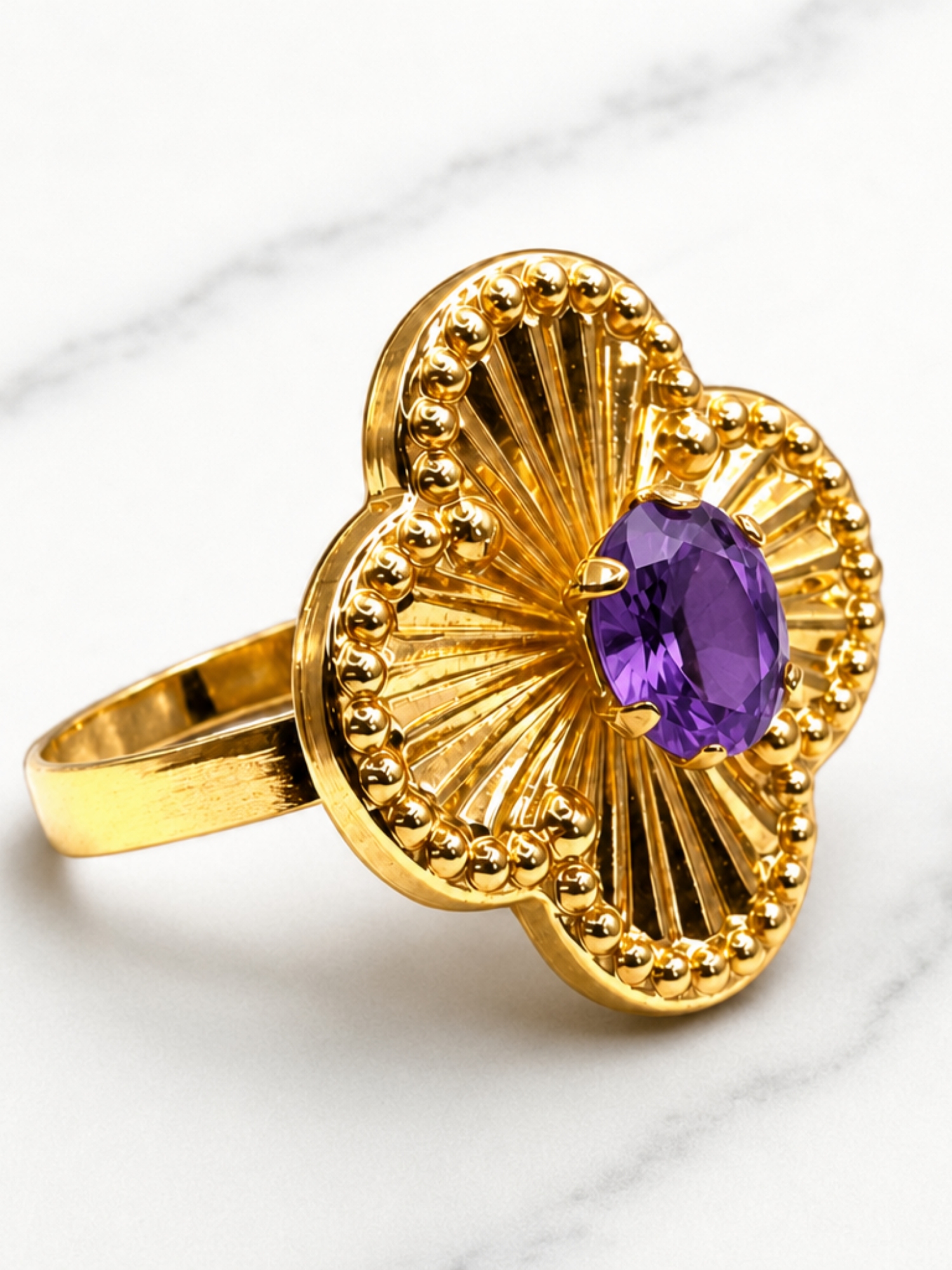 Anillo flor tallada amatista Oro 18k 2