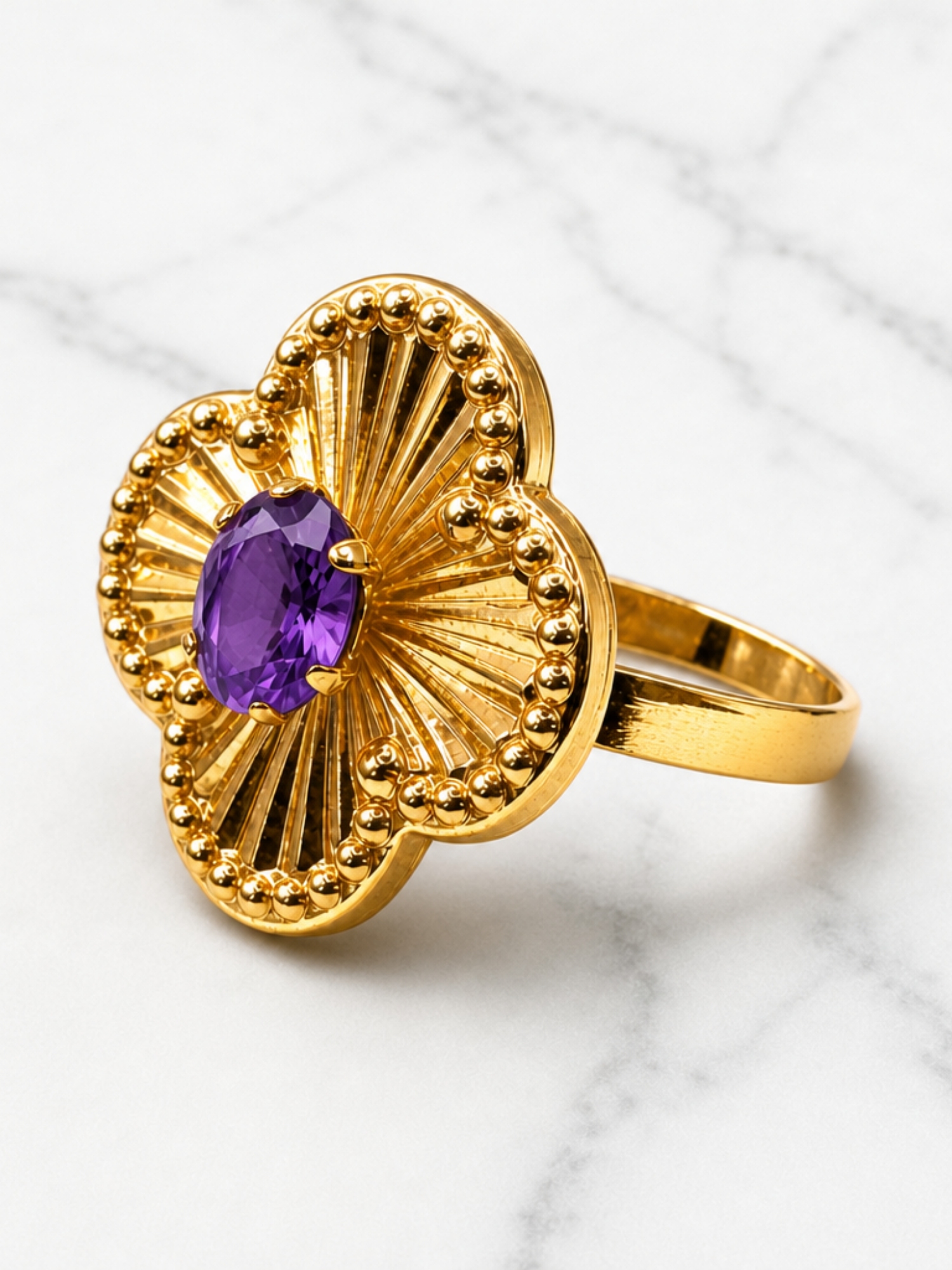 Anillo flor tallada amatista Oro 18k 3