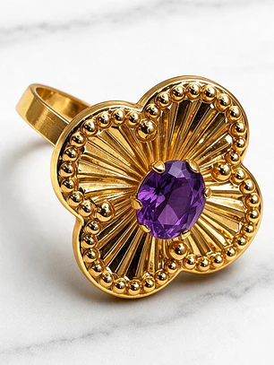 Anillo flor tallada amatista Oro 18k
