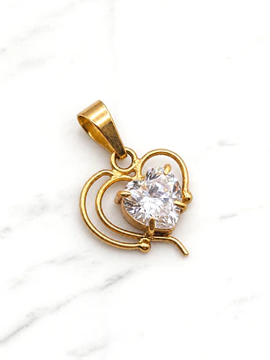 Colgante siluetas corazón Circón Oro 18k 