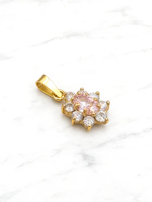 Colgante lady circónes y rosa de francia mediano Oro 18k