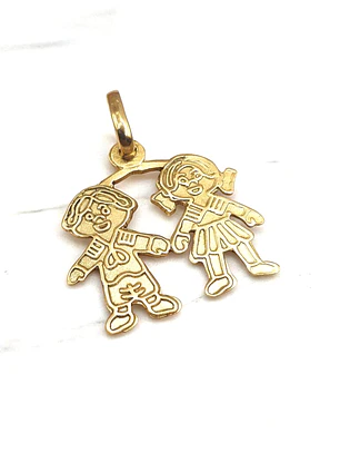 Colgante niña y niño mediano Oro 18k
