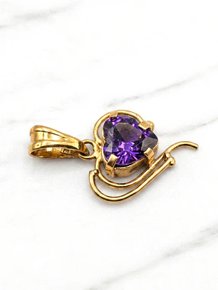 Colgante corazón amatista mediano Oro 18k