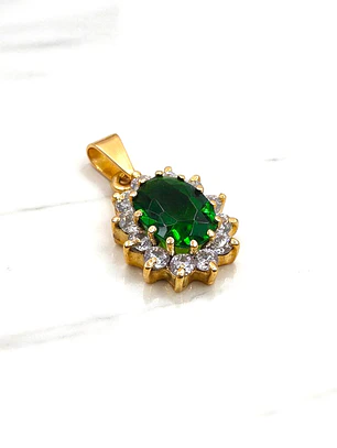 Colgante reina circónes y esmeralda grande Oro 18k