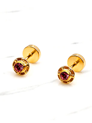 Aros abridores rosa de francia chicos Oro 14k
