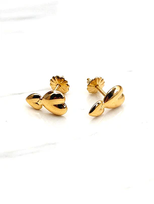 Aros dos corazones 6.5 mm oro 18k 