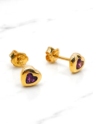Aros corazón amatista 5 mm Oro 18k
