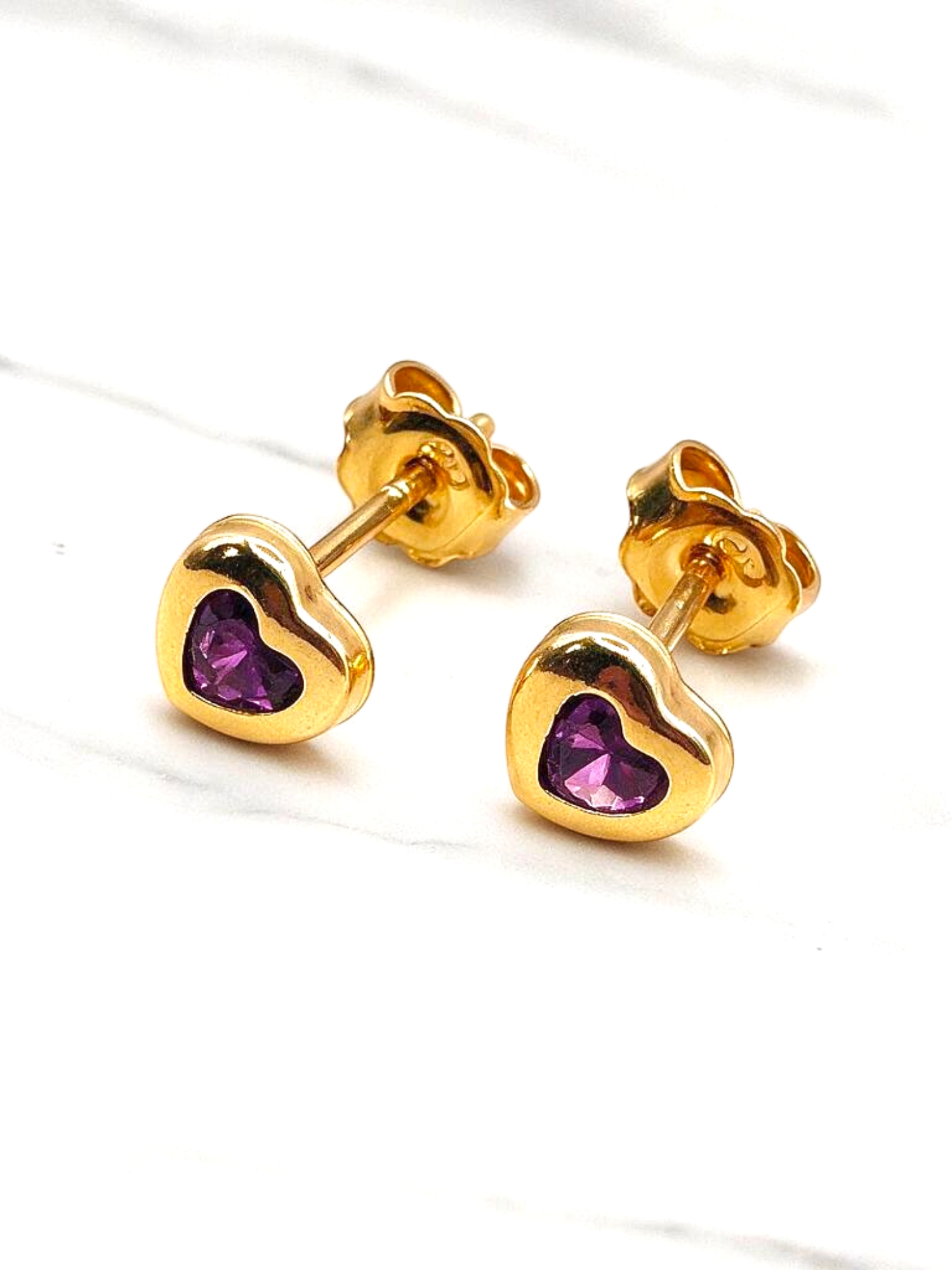 Aros corazón amatista 5 mm Oro 18k 4