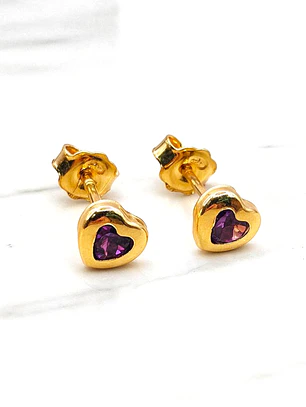 Aros corazón amatista 5 mm Oro 18k