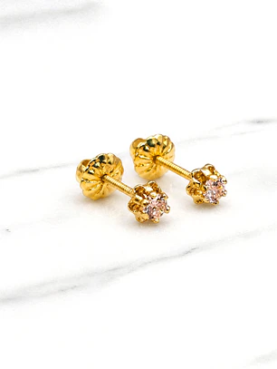 Aros chatón italiano rosa de Francia medianos Oro 18k