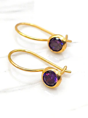 Aros amatista con gancho Oro 18k