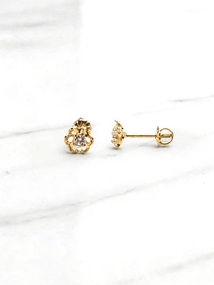 Aros flores circón Oro 18k