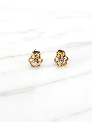 Aros flores circón Oro 18k
