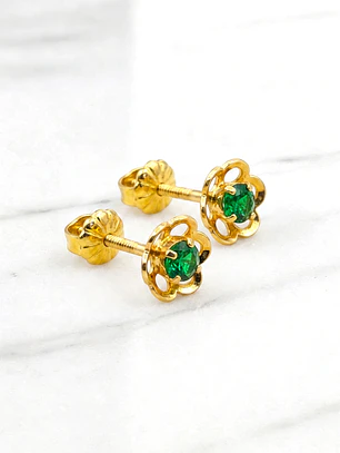 Aros flores esmeralda Oro 18k