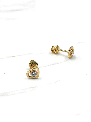 Aros corazón con circón estándar Oro 18k