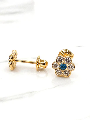 Aros rosa circónes y agua marina Oro 18k