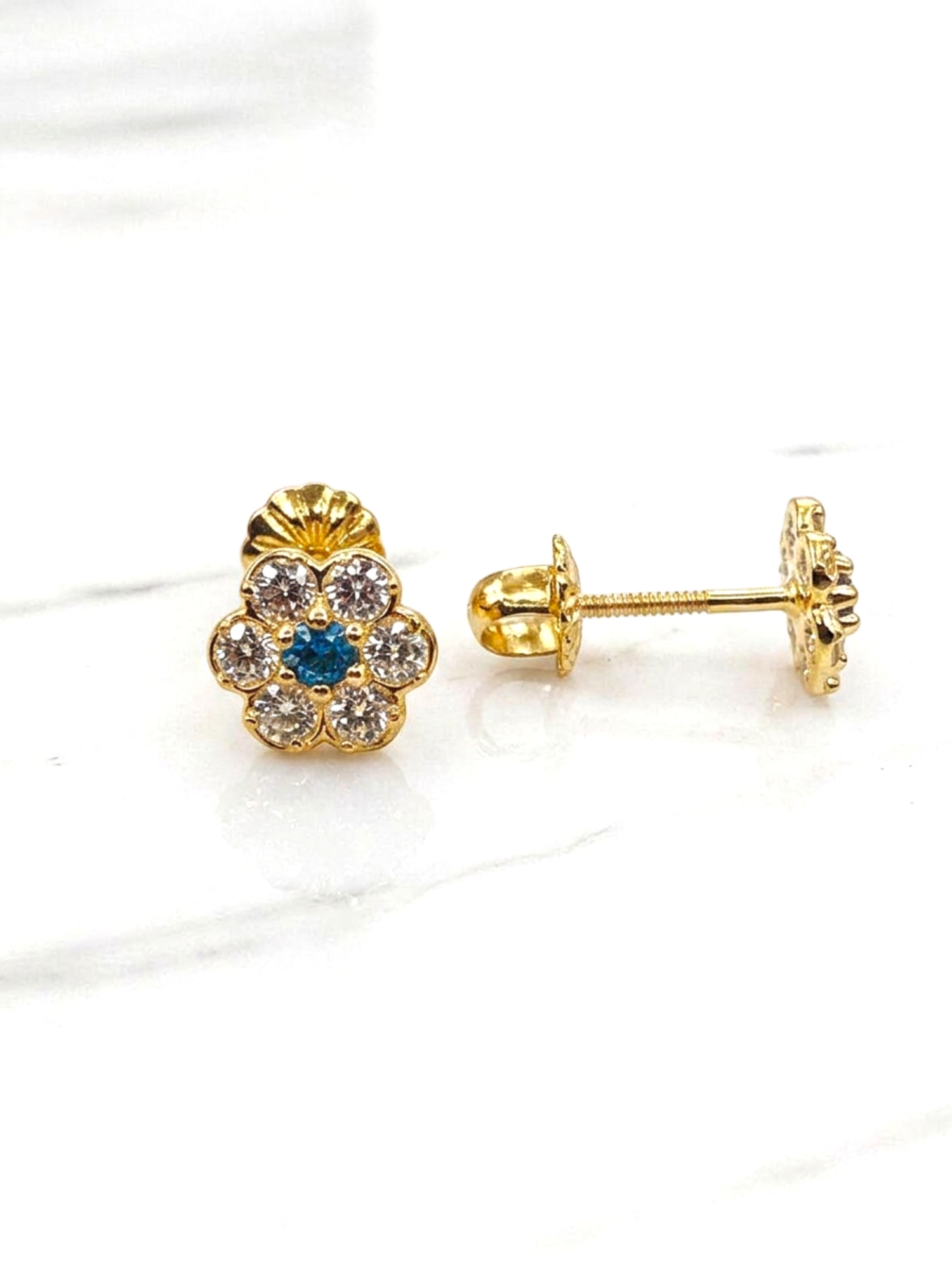 Aros rosa circónes y agua marina Oro 18k 4