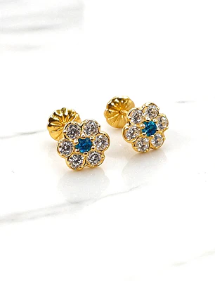 Aros rosa circónes y agua marina Oro 18k