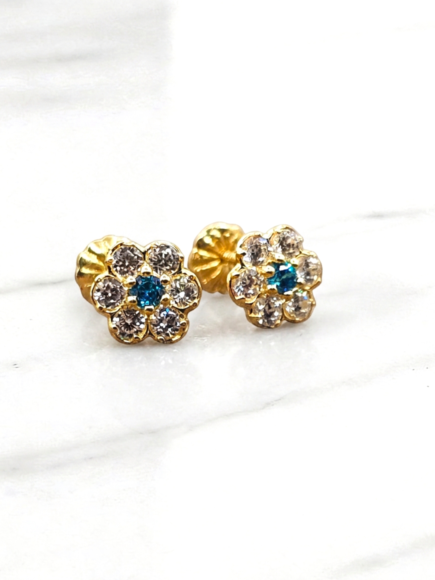 Aros rosa circónes y agua marina Oro 18k 5