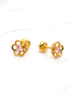 Aros flor Rosa de Francia oro 18k 