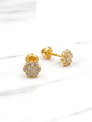Aros flor circones 6 mm Oro 18k