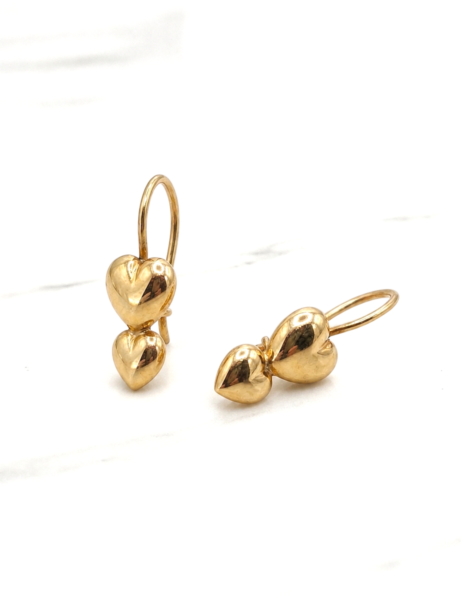 Aros dos corazones gancho Oro 18k 4
