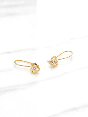 Aros corazón circón gancho fijo Oro 18k