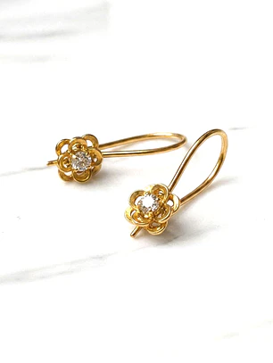Aros colgante dos flores circón Oro 18k