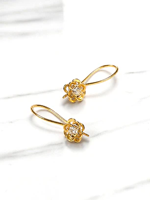Aros colgante dos flores circón Oro 18k