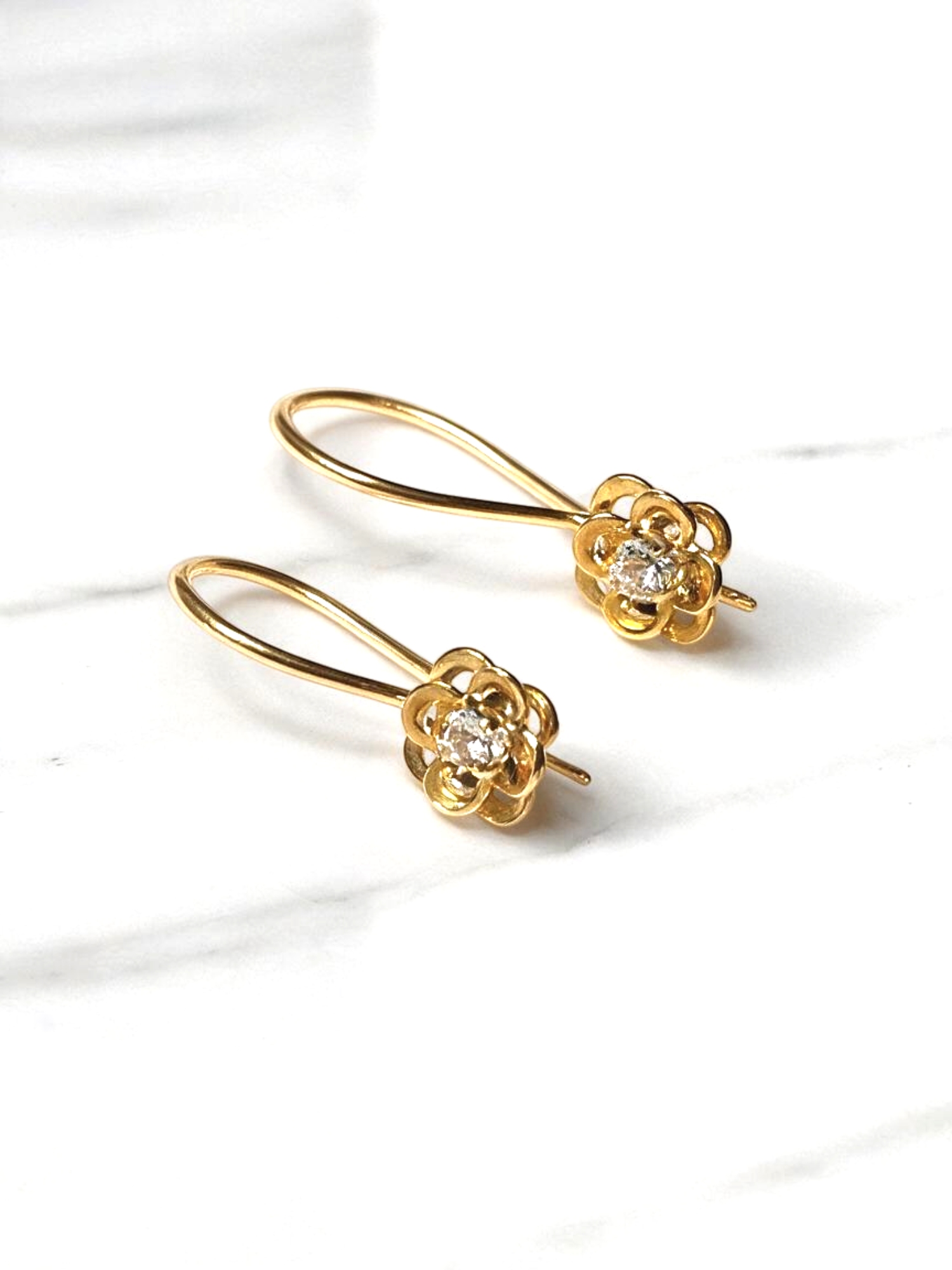 Aros colgante dos flores circón Oro 18k 3