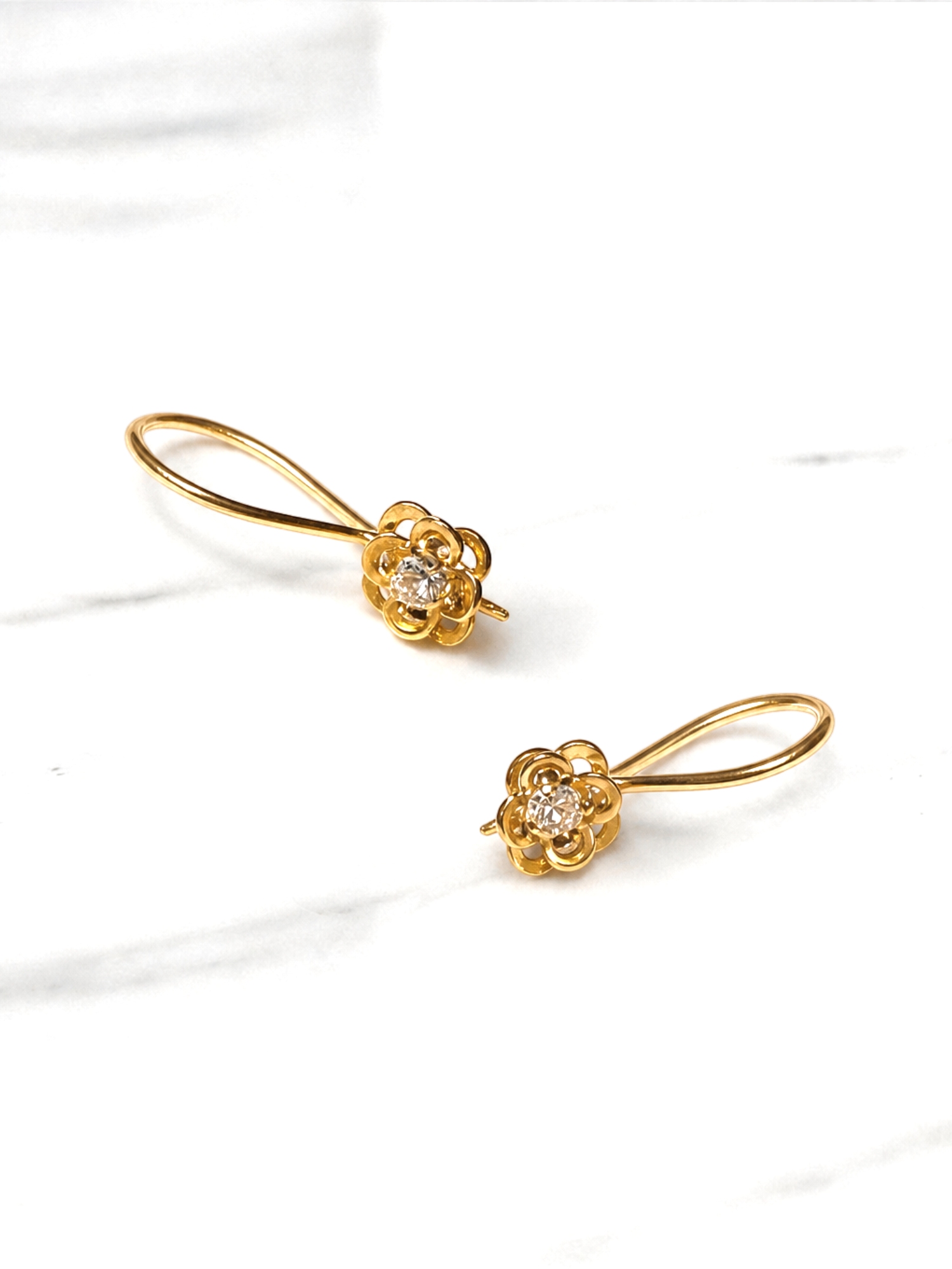 Aros colgante dos flores circón Oro 18k 4
