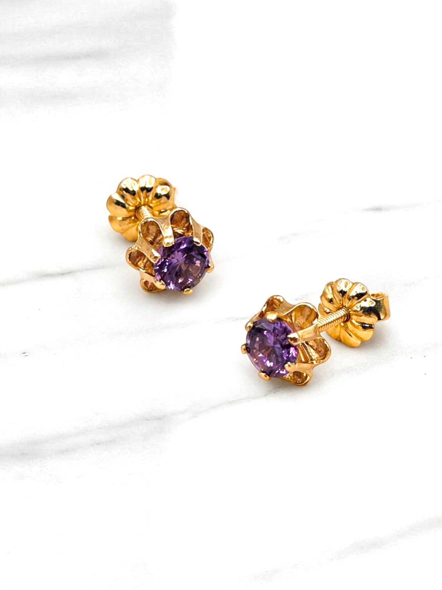 Aros chaton italiano amatista medianos Oro 18k 2