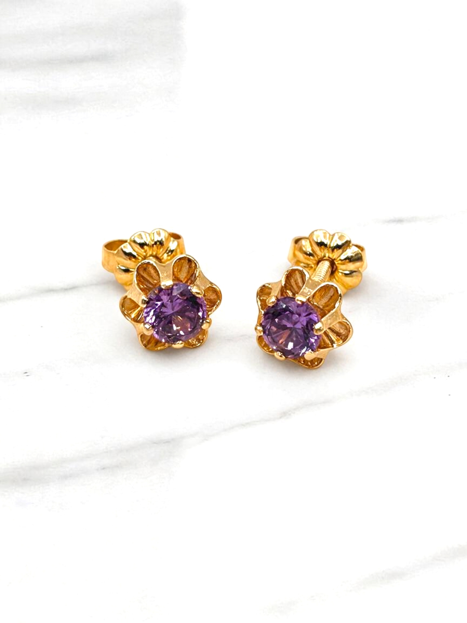 Aros chaton italiano amatista medianos Oro 18k 4