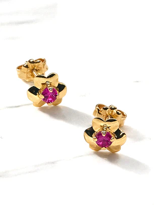 Aros trébol rubí medianos Oro 18k