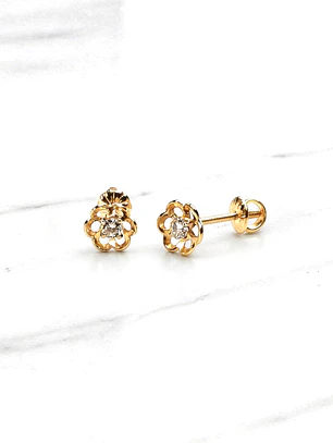 Aros flor circón grandes Oro 18k