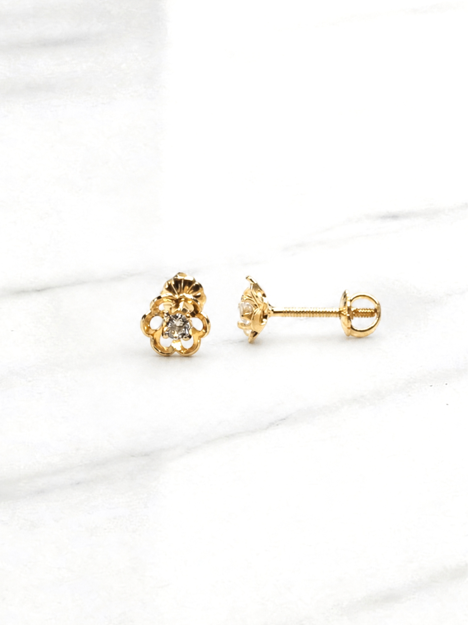 Aros flor circón grandes Oro 18k 3