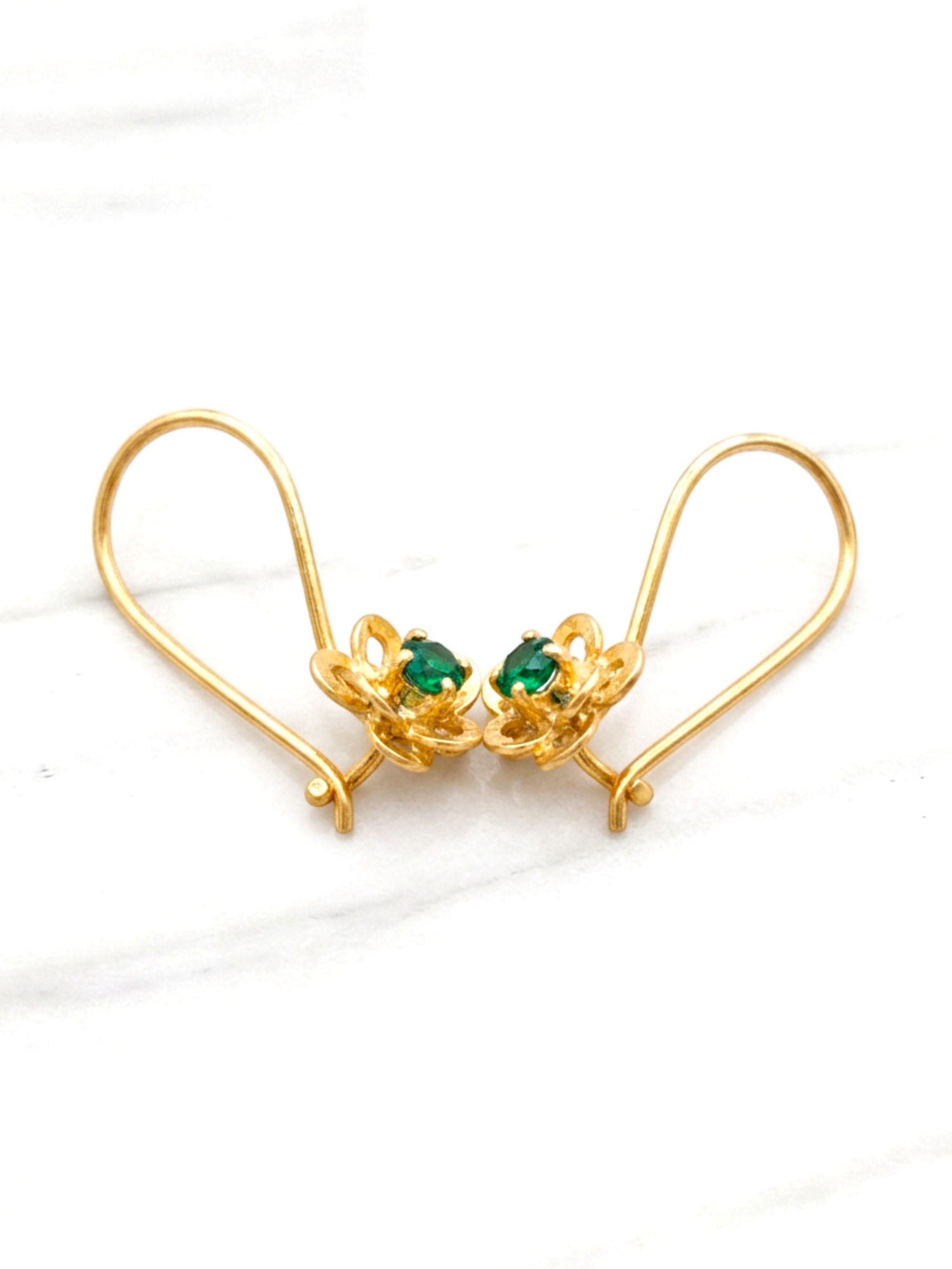 Aros flor esmeralda colgantes oro 18k  3