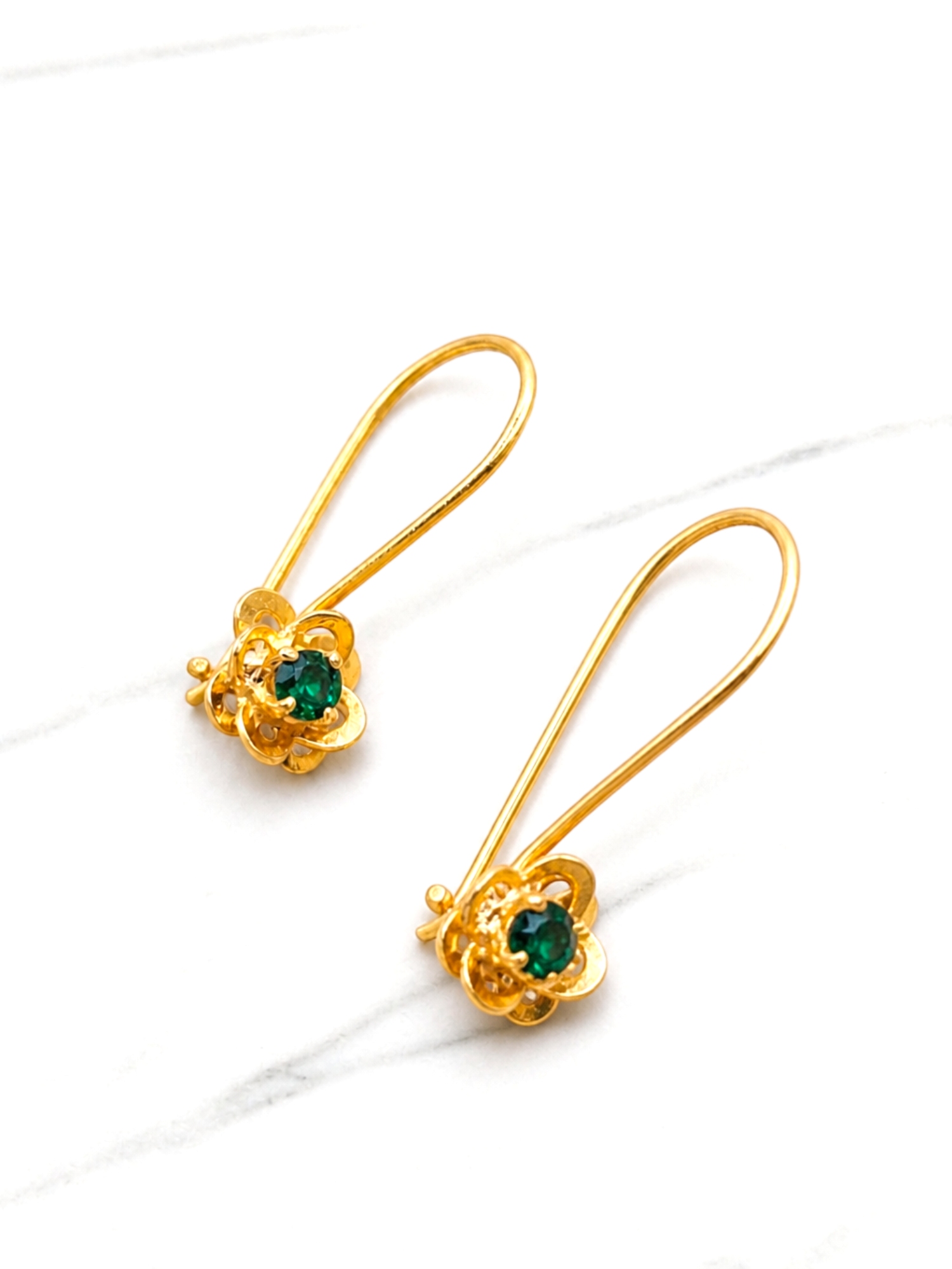 Aros flor esmeralda colgantes oro 18k  2