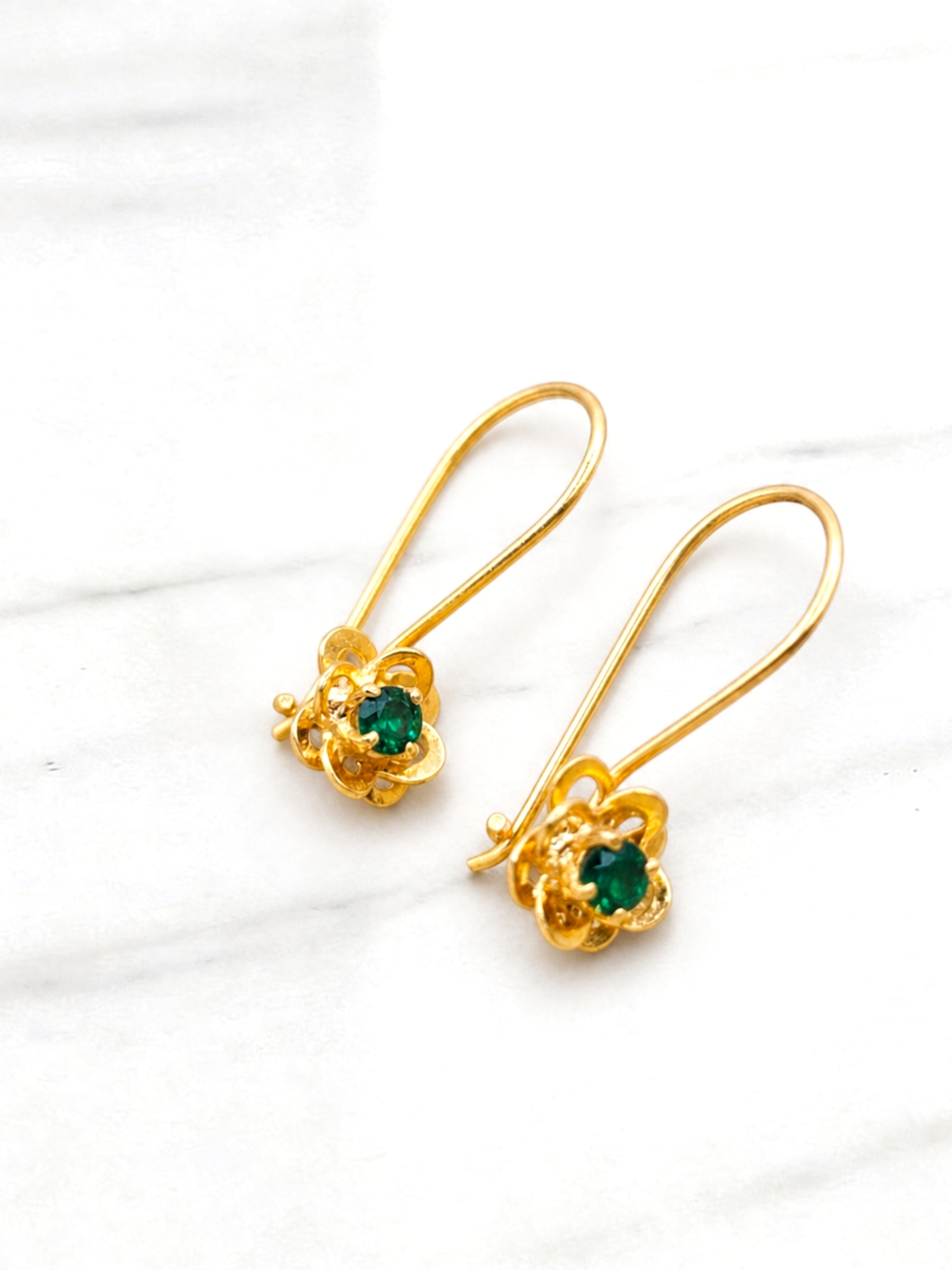 Aros flor esmeralda colgantes oro 18k  5