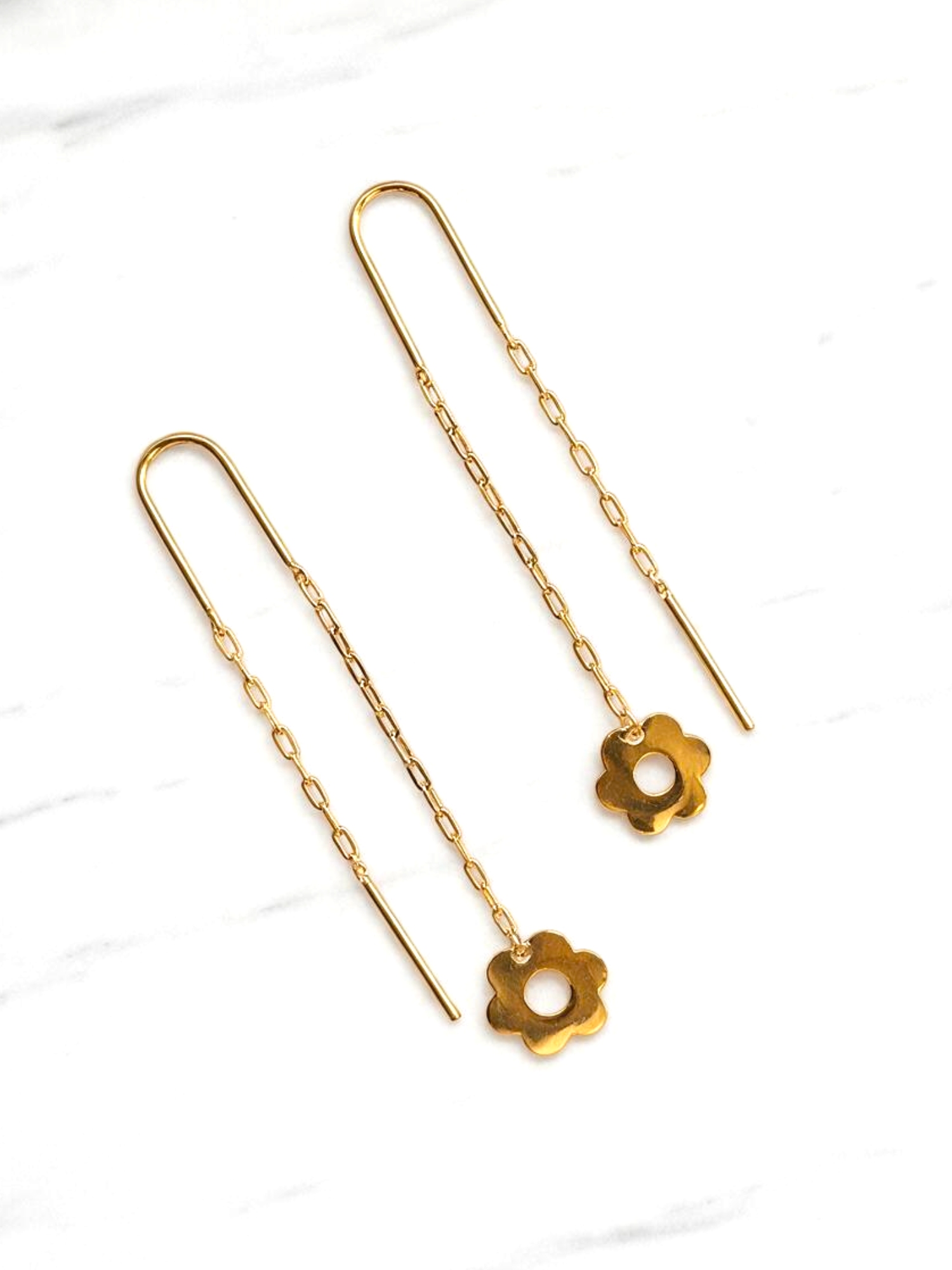 Aros cadena con flores Oro 18k 2