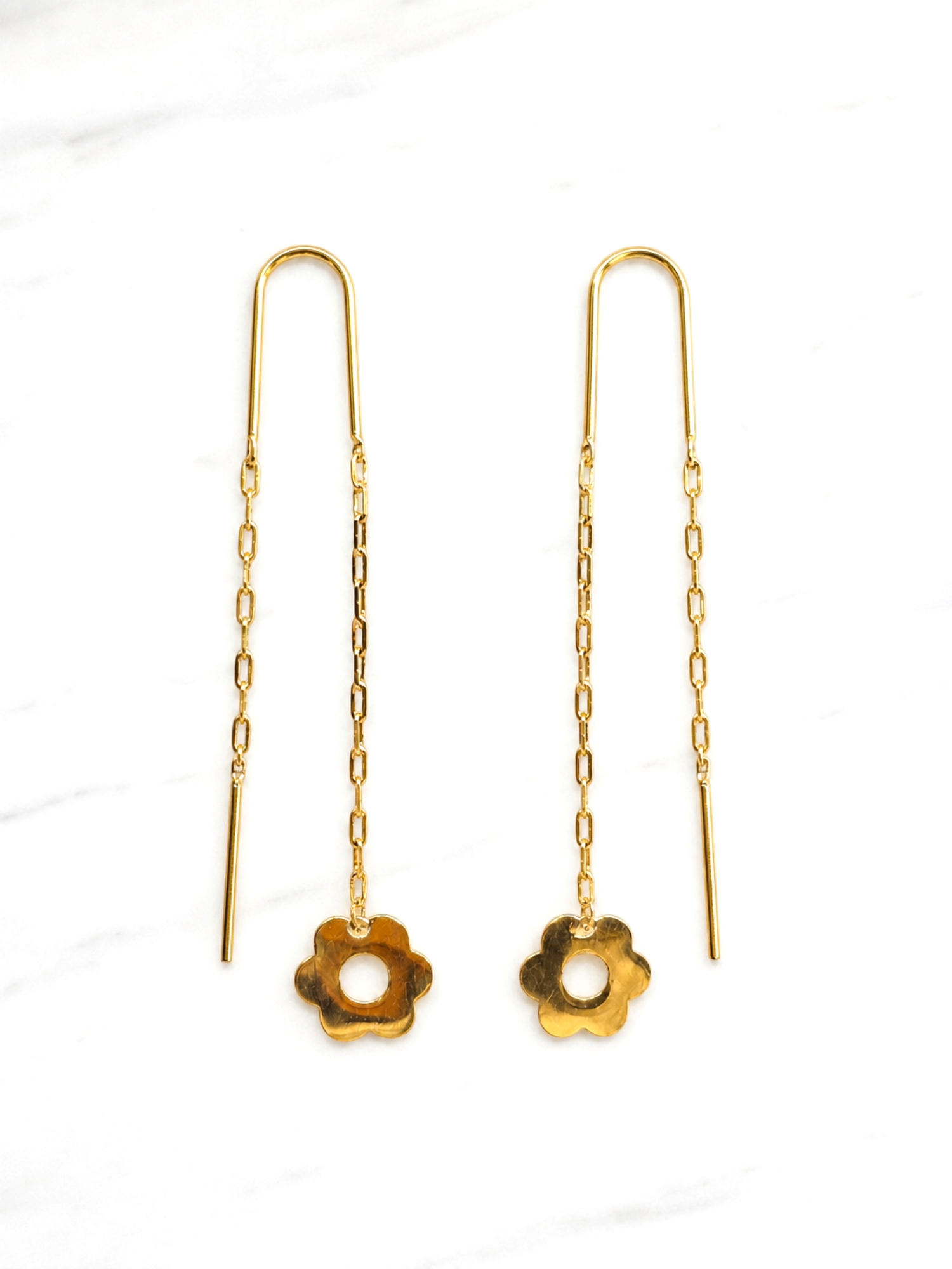 Aros cadena con flores Oro 18k 3