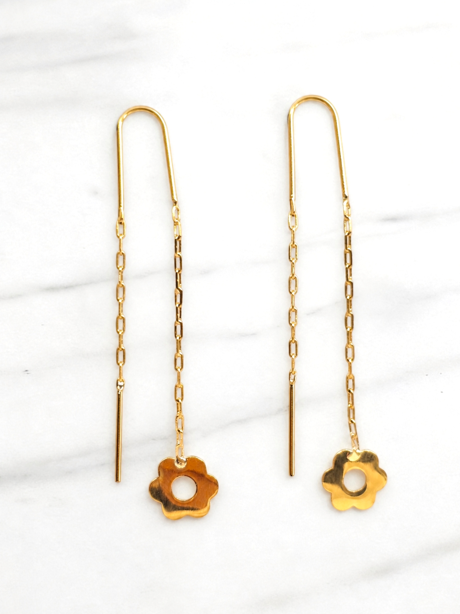 Aros cadena con flores Oro 18k 4