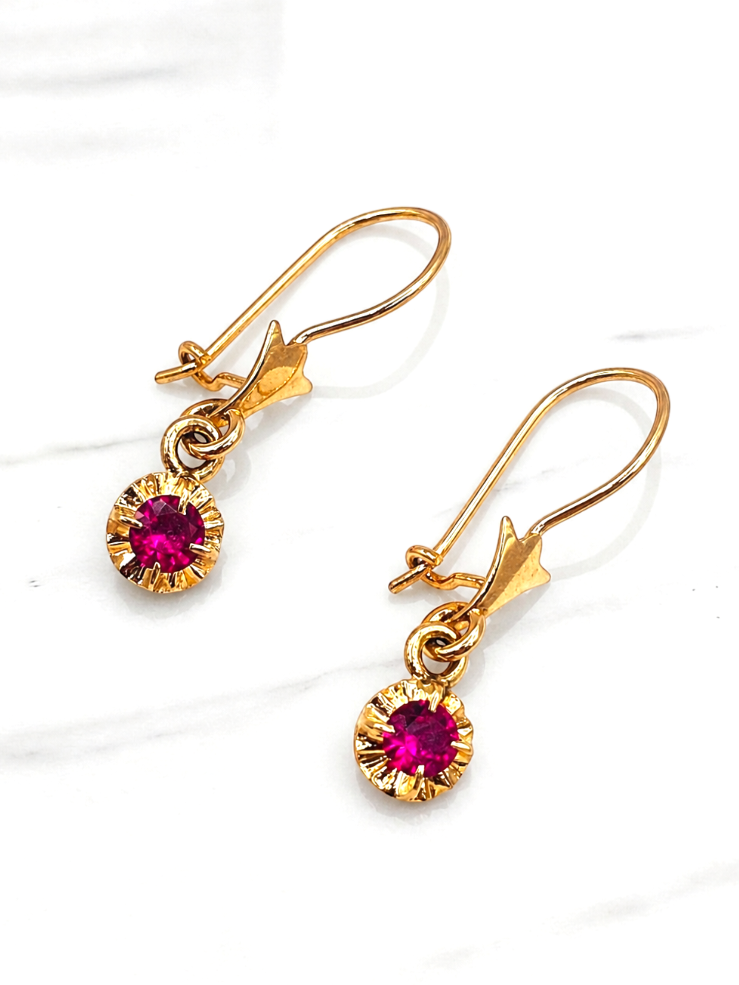 Aros Chatón colgante redondo rubí Oro 18k 3