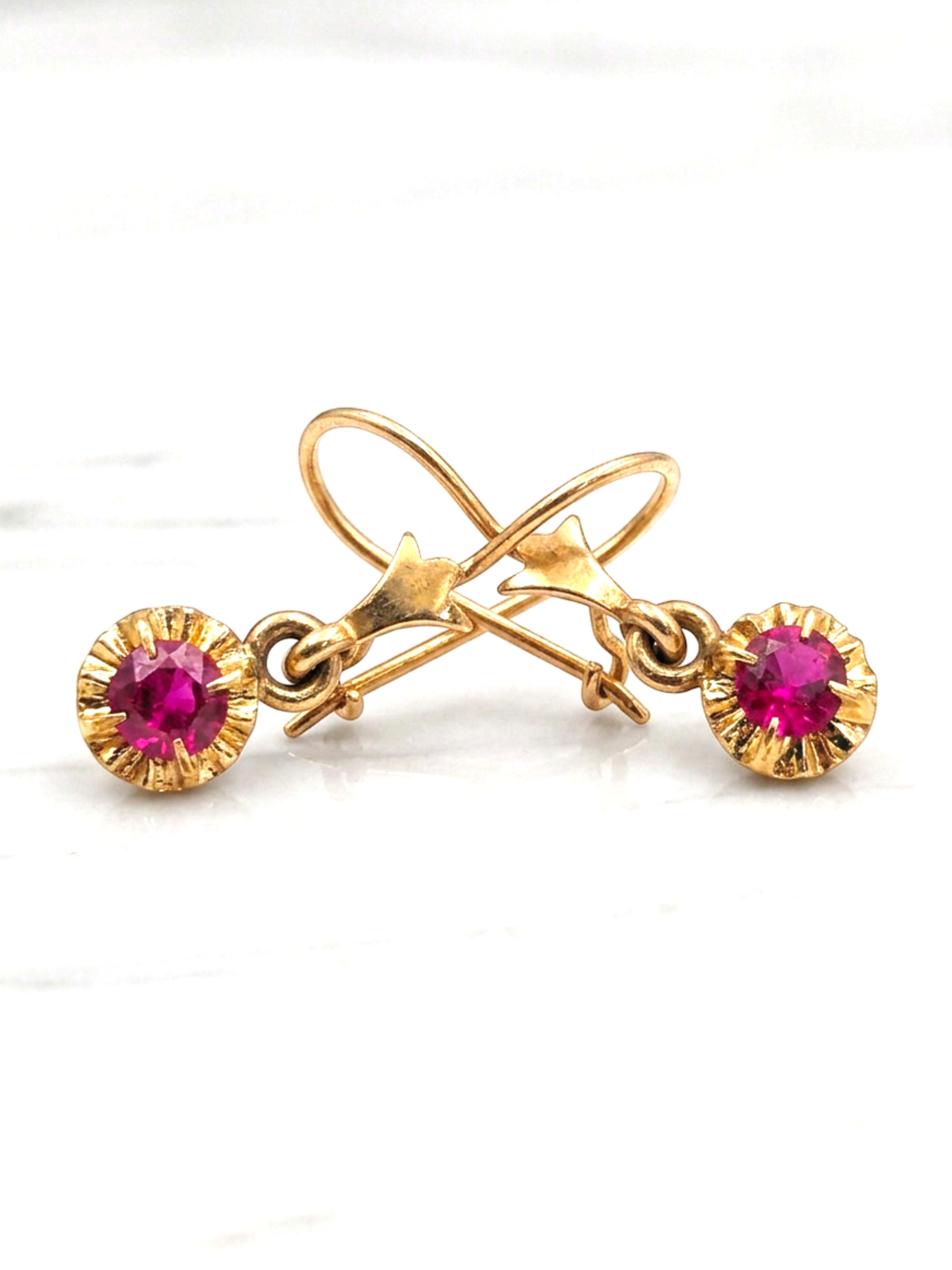 Aros Chatón colgante redondo rubí Oro 18k 2